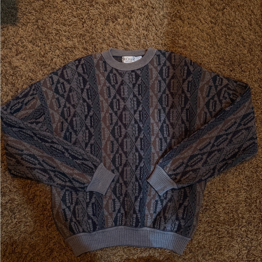 Men's Crewneck Sweater - Gray and Brown Pattern